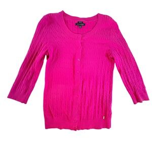 Tommy Hilfiger Womens Cable Knit Cardigan Sweater Hot Pink Pima Cotton Size S